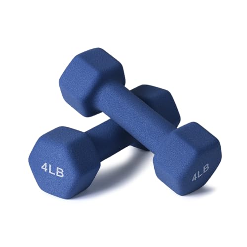 Portzon Dumbbells Neoprene with Non Slip Grip weight for Total Body Workout Exercise and Muscle Toning Compatible with of 2 Set,1-15 LB, Anti-Slip, Anti-roll, Hex Shape - color: Dark Slate Blue, size: 04-Pound,Pair
