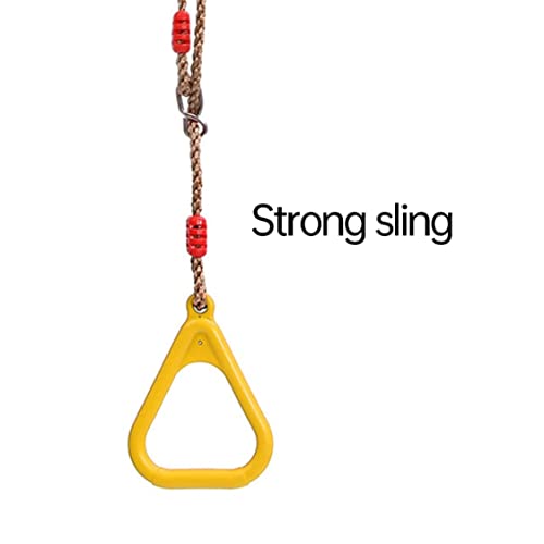 Trapeze Swing Bar Wooden Hanging Hoop Gymnastic Swing Rings with Adjustable Straps Yellow Trapeze for Kids