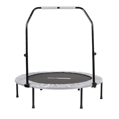 48-Inch Foldable Mini Trampoline Fitness Rebounder for Home Gym Workouts, White – with 5-Level Adjustable Handle, Heavy-Duty Steel Frame, Portable Design, and Supports up to 440 Pounds