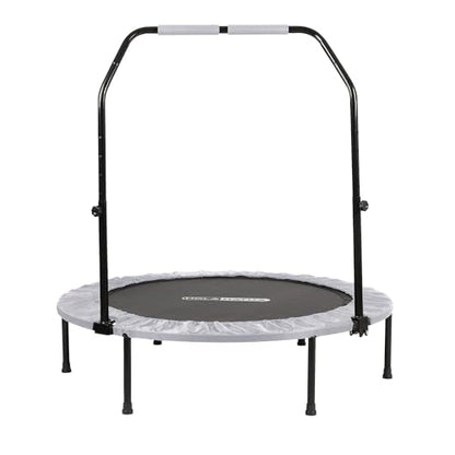 48-Inch Foldable Mini Trampoline Fitness Rebounder for Home Gym Workouts, White – with 5-Level Adjustable Handle, Heavy-Duty Steel Frame, Portable Design, and Supports up to 440 Pounds