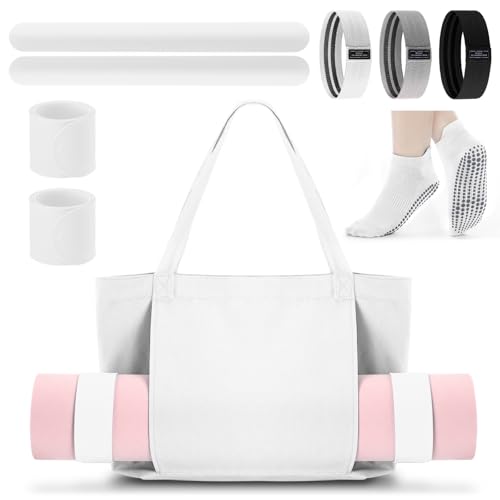 Yoga Bag Set for Women Including Yoga Mat Tote Bag, Booty Resistance Bands, Non Slip Sports Socks Silicone Ties for Pilates Travel Workout Office Home Gym