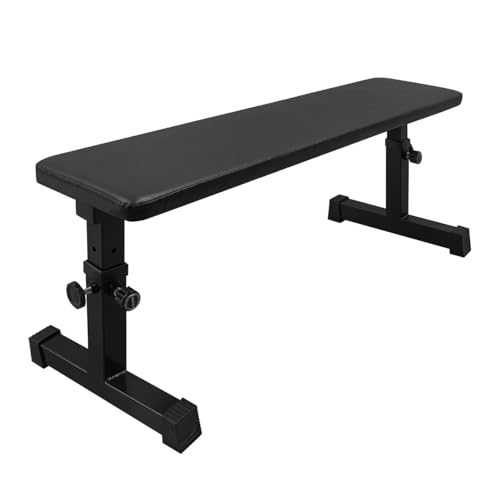 RAKON Height Adjustable Utility Flat Weight Bench 300 lbs Capacity for Strength Training and Ab Exercises, Black