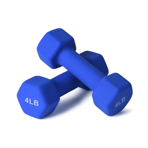 Portzon Dumbbells Neoprene with Non Slip Grip weight for Total Body Workout Exercise and Muscle Toning Compatible with of 2 Set,1-15 LB, Anti-Slip, Anti-roll, Hex Shape - color: Cobalt Blue, size: 04-Pound,Pair