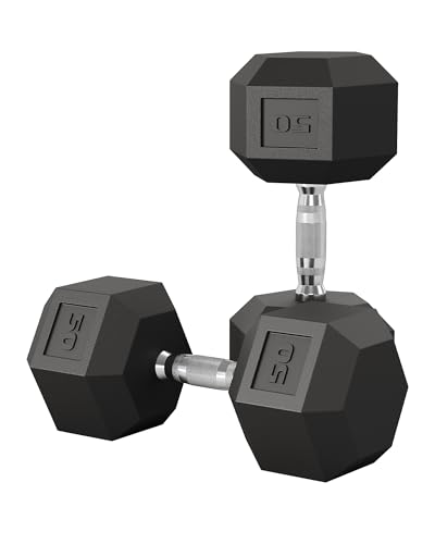 Garvee 5-50 LB Hex Dumbbell Set of 2, Hand Weights Dumbbells Pair with Cast Iron Core, Rubber Encased Coating and Textured Carbon Steel Handle for Home Gym Strength Training - size: 50 LBS Pair