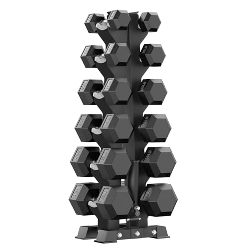 PAPABABE Hex Dumbbell Sets with Rack, 100-600lb Rubber Coated Dumbbell Weight Set and Storage Rack, Multiple Options Hand Weights for Strength Training - style: 480lb Set (Pair of 15, 25, 35, 45, 55, 65lb)