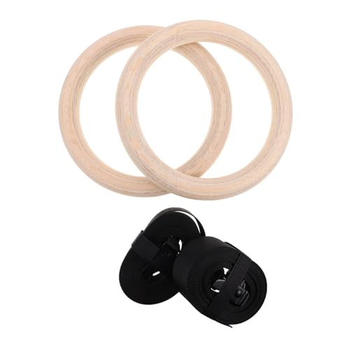 BESTonZON Wooden Gymnastic Rings with Adjustable Straps for Home Fitness Durable Bodyweight Training Equipment for Strength and Flexibility Enhancement for Indoor Workouts