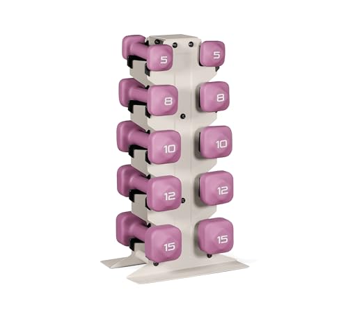 Tone Fitness Neoprene Dumbbell Set with Storage Rack – Non-Slip, Anti-Roll Hand Weights for Home Gym Workouts | 20 lb, 32 lb, 50 lb, 60 lb & 100 lb Options - color: Purple - Light Gray Rack, size: 100 lb Set