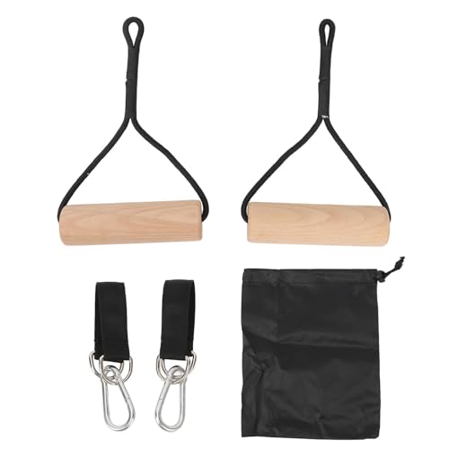 Wooden Gymnastic Rings with Storage for Arm Strength Training and Multifunctional Workouts, Beech Wood Construction Supports Up to 200kg, Portable for Outdoor Home Gym