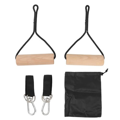 Wooden Gymnastic Rings with Storage for Arm Strength Training and Multifunctional Workouts, Beech Wood Construction Supports Up to 200kg, Portable for Outdoor Home Gym
