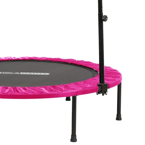 Foldable Mini Trampoline Home Gym Fitness Rebounder with 5 Level Adjustable Handle, Supportive 440 lb Capacity Workout Equipment, 40", Pink