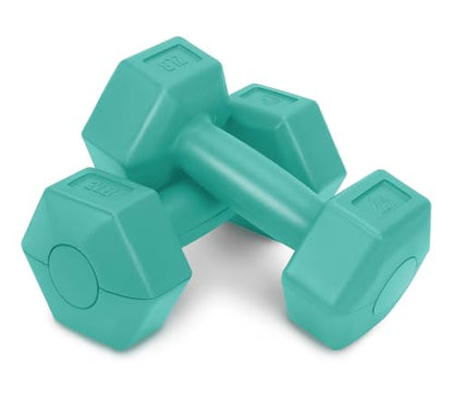 RBX Vinyl Coated Hand Weight Dumbbell Set - Hex Shaped, Roll Free for Body Building/Sculpting/Strength Training Exercise, (Set of 2) - color: Mint, size: 2lb