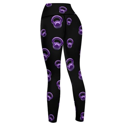 Purple Kettlebells Fitness Women's Yoga Pants High Waist Workout Leggings Tummy Control for Running Cycling