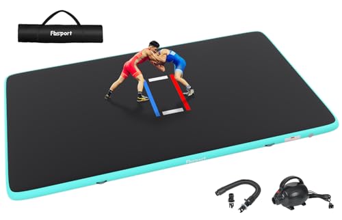 FBSPORT Inflatable Wrestling Mat 10ft/6.6ft/5ft, Outdoor and Indoor PVC Jiu Jitsu Mats, Gymnastics Training Mat Foldable for BJJ, MMA, Martial Art, Boxing, Grappling and Judo