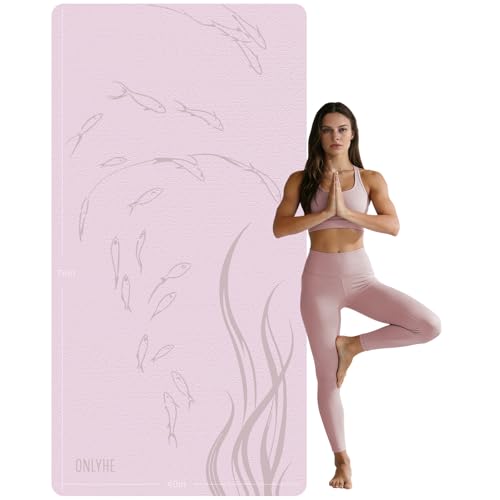Extra Wide Yoga Mat 76"x40"x10mm TPE Double-Width Exercise Mat for Couples, Tall Yogis & Home Workouts, Non-Slip, Free of PVC & Latex - color: Light pink + red
