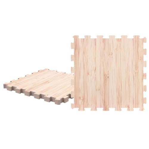 DORTALA 8 PCS Interlocking Floor Tiles, Wood Grain Puzzle Printed Foam Tiles, 20'' x 20'' EVA Exercise Gym Mats, Soft Protective Flooring Mats for Home Gym, Living Room, Bedroom & Office