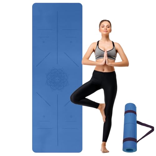 U&M Yoga Mat Non Slip, 0.24" Thick 72"x24" TPE Yoga Mats for Women Men, Anti-Tear Exercise & Fitness Mat with Carrying Strap, Workout Mats for Yoga, Pilates and Floor Exercise