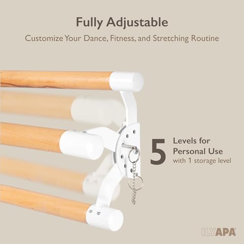 Ilyapa Ballet Barre Bare for Home - Wood Adjustable Wall Mount Ballet Bar Dance Equipment for Barre Workout & Ballet Stretching, Powdercoated White Brackets - size: 3 Ft