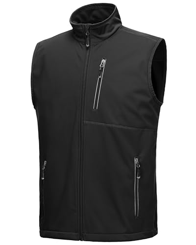 33,000ft Men's Windproof Lightweight Golf Vest Outerwear with Pockets, Softshell Sleeveless Jacket for Running Hiking Sports - color: Black, size: X-Large