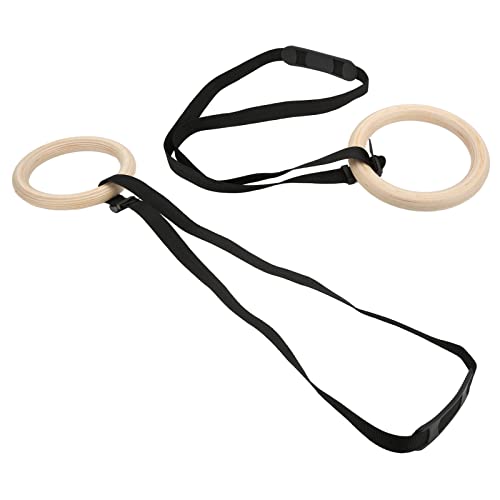 Wooden Gymnastic Rings with Adjustable Buckle Straps, Pull Up Exercise Rings for Home Gym, 330lbs Capacity Full Body Workout Training Equipment for Beginners to Advanced