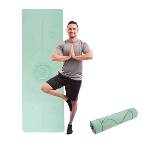 Non-Slip Yoga Mat with Alignment Marks – Lightweight Exercise Mat with Carry Strap for Home Workout or Travel by Wakeman Outdoors - color: Mint/Black