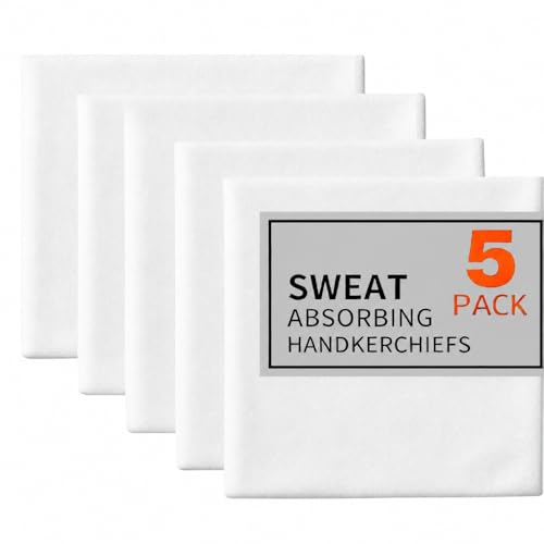 5-Pack Sweat Absorbing Handkerchiefs Quick-Dry Sport Microfiber Pocket-Sized Sweat Hand Towels for Glasses Gym Running Sports Work Travel & Outdoor Activities (White)