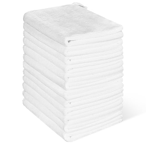 12 Pack Microfiber Wash Cloth, 12x12 Inch Highly Absorbent and Soft Feel Fingertip Towels, Machine Washable Washcloths for Bathroom, Gym, Hotel, Spa and Kitchen, Convenient Hook, White - color: White 12 Pack