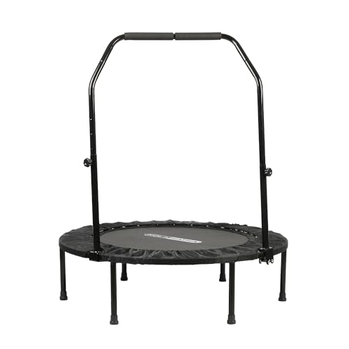Foldable Mini Trampoline Fitness Rebounder for Home Gym Workouts – with 5-Level Adjustable Handle, Heavy-Duty Steel Frame, Portable Design, and Supports up to 440 Pounds