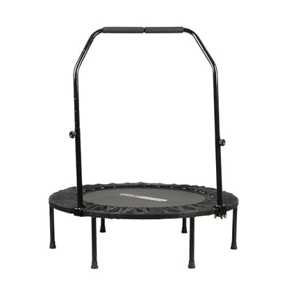 Foldable Mini Trampoline Fitness Rebounder for Home Gym Workouts – with 5-Level Adjustable Handle, Heavy-Duty Steel Frame, Portable Design, and Supports up to 440 Pounds