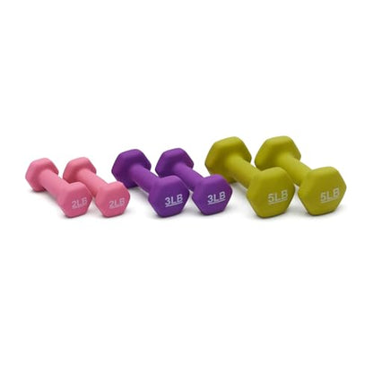 Amazon Basics Neoprene Dumbbell Hand Weights for Exercise and Muscle Toning - style: Rack with 3 Pairs (2, 3, and 5 Pound)