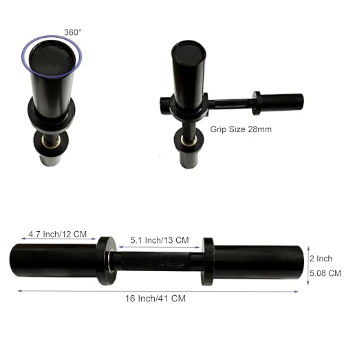Olympic Loadable Dumbbell Handle, 16 Inch Steel Barbell with 2 Pairs Collar Clips, 200lb Capacity for Home Gym, Weightlifting, Strength Training and Bodybuilding