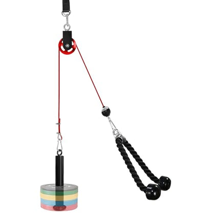 LFJ LAT Pull Down and Lift Weight Pulley System Cable Machine Pulley Attachment for Triceps Pull Down, Biceps Curl, Back, Forearm, Shoulder Home Gym Equipment - style: Red set with aluminum alloy pulley
