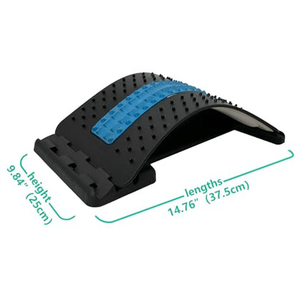 Back Stretcher with Lumbar Support Board for Back Pain Relief - Dual-Sided Adjustable Spinal Decompression & Cracker Device (Blue)