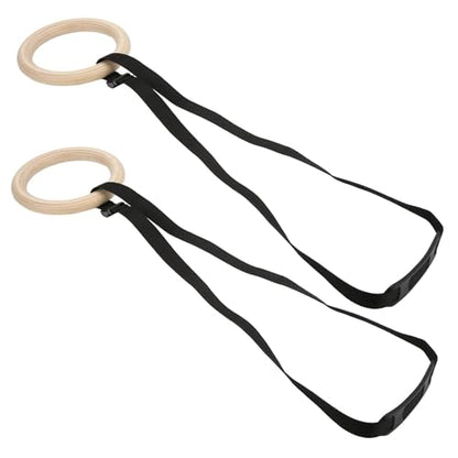 1 Pair of Adjustable Buckle Straps, 330-Pound Wooden Belt Gymnastics Rings, Pull-Up Training Rings, Suitable for Fitness