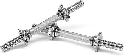 Yes4All Threaded Dumbbell Handles, Adjustable Dumbbell Bar Pair, 14/16/18/24-Inch Sizes, Fits 1" or 1.15" Plates, Non-Slip Grip, Secure Star-Lock Collars - color: 14" - Chrome & Rubber - Silver, size: 1 inch