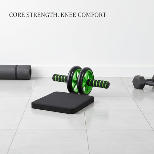 Green Ab Wheel Roller with Knee Pad, Dual Exercise Wheel for Core Strength, Non-Slip Rubber Wheels for Home Gym Workouts on Hard Floors