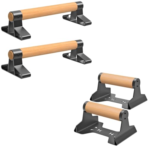 SELEWARE 2-Pack Wood Push Up Bars Parallettes, Pushup Stands with Non-Slip Base & Beech Wood Handles, Heavy-Duty Calisthenics Bars for Handstand, Strength Training
