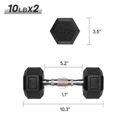 Ritfit 5-650 LBS PVC Encased Hex Dumbbell Sets with Optional Rack for Home Gym, Hand weight with Chrome Handle for Strength Training,Workouts - style: 2X10LBS