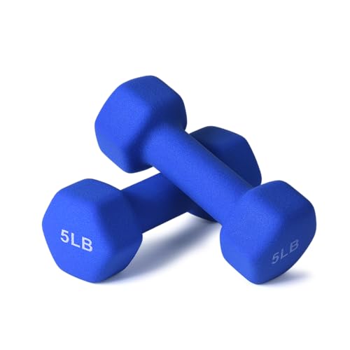 Portzon Dumbbells Neoprene with Non Slip Grip weight for Total Body Workout Exercise and Muscle Toning Compatible with of 2 Set,1-15 LB, Anti-Slip, Anti-roll, Hex Shape - color: Cobalt Blue, size: 05-Pound,Pair