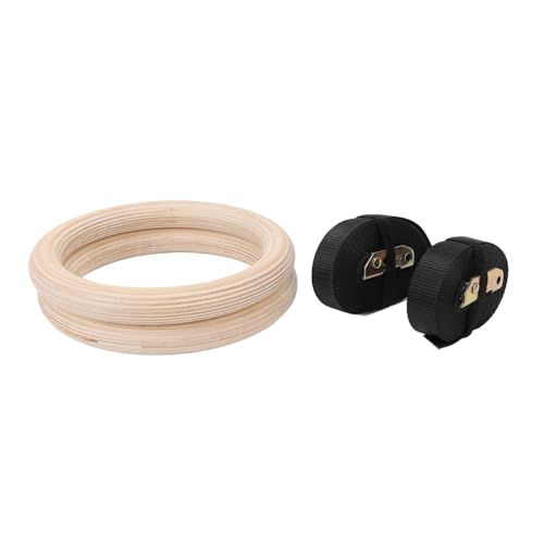 Wooden Gymnastics Rings Set, Birch Pull Up Rings for Strength Training, Bodyweight Fitness Workout Gym Equipment with Adjustable Straps, Outdoor Exercise Rings for Men and Women