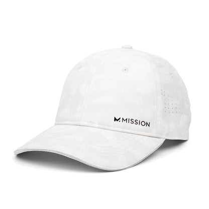 MISSION Cooling Vented Performance Hat Unisex Cap for Workouts, Golf & Running, Sweat & Water Activated Technology - color: Etched Camo White