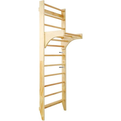 Adjustable Swedish Stall Bars & Pull-Up Bar for Home Gym, Physical Therapy - Heavy-Duty Beech/Pine Wood, Space-Saving Wall-Mounted Design
