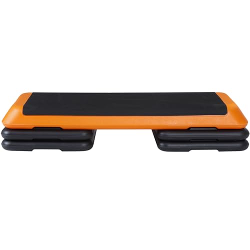 ZENY 43'' Exercise Aerobic Step Platform, Adjustable Fitness Stepper with 4 Stackable Risers, Aerobics Stepper Workout Stepper for Home Gym Cardio Strength & Training - color: Orange