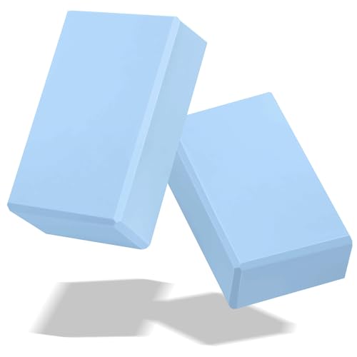 Yoga Blocks 2 Pack 3x6x9IN Foam Block Supportive Latex-Free with Stretch Band, Non-Slip Exercise Blocks for Pilates, Meditation, Balance, Stretching and Deep Poses - color: 2PACK-Light Blue