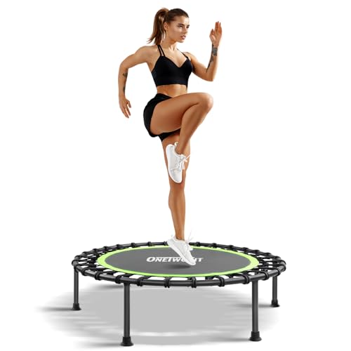 ONETWOFIT 42"/45" Rebounder Trampoline for Adults, Silent Mini Trampoline Indoor Exercise Fitness Trampoline Bungee Rebounder Workout Max Load 330lbs
