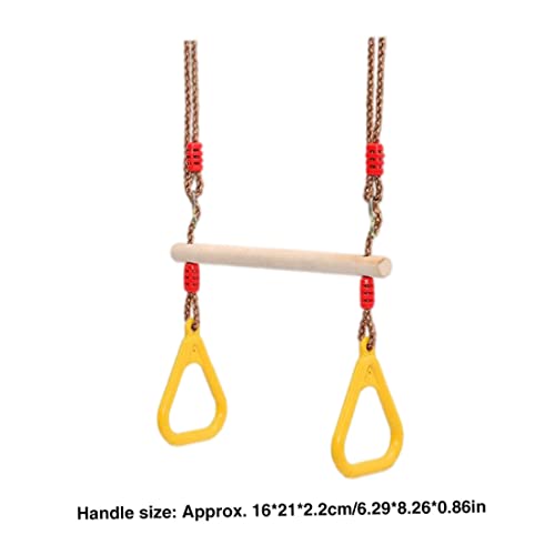 Trapeze Swing Bar Wooden Hanging Hoop Gymnastic Swing Rings with Adjustable Straps Yellow Trapeze for Kids