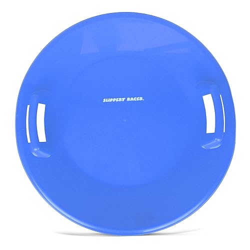 Slippery Racer Heavy-Duty Cold Resistant Downhill Pro Adults and Kids Plastic Outdoor Winter Saucer Disc Snow Sled with Handles - size: 1 PACK, style: Blue