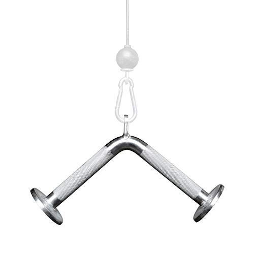 REP Fitness LAT Pulldown and Low Row Cable Machine Attachments and Functional Trainer Attachments – Curl Bar, D-Handle, Ankle Cuff, Tricep Rope, Sports Handle, Straight Bar, Row, Chinning Triangle - style: Tricep Pressdown Bar