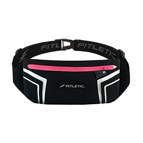 Fitletic Modern Sports Running Belt For Men & Women – Water Resistant Pouch - Fits All Smart Phones- Lightweight, Low Profile Design –Lycra Coated With Inner Card Organizer Pocket Black/Pink Zipper - color: Black / Pink Zipper
