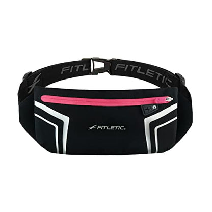 Fitletic Modern Sports Running Belt For Men & Women – Water Resistant Pouch - Fits All Smart Phones- Lightweight, Low Profile Design –Lycra Coated With Inner Card Organizer Pocket Black/Pink Zipper - color: Black / Pink Zipper