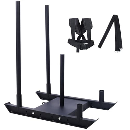 Weight Training Pull Sled, Heavy Duty Push Pull Fitness Sled for Speed and Strength Training, Steel Power Sled Workout Equipment for Athletic Conditioning, Fits 2" Weight Plates,Black - color: Black